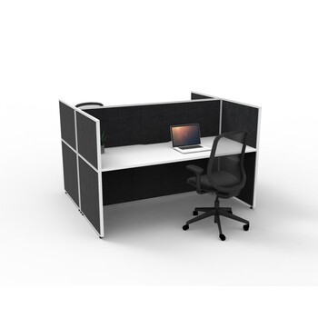 Shush30 2 Person Desk with Screen Hung Top Back to Back Black Screen White Top [Screen Height: 1200mm] [size: 1800mm W x 750mm D x 25mm T]