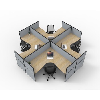 SHUSH30 4 Person Corner Workstation X Shape Grey Screen Natural Oak Top