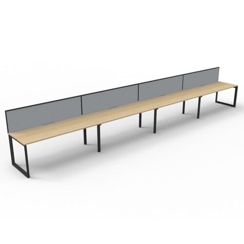 Deluxe Rapid Infinity 4 Person Single Sided Workstation With Screen Black Frame Natural Oak Top [Screen Colour: Black] [size: 6000mm W x 780mm D x 730