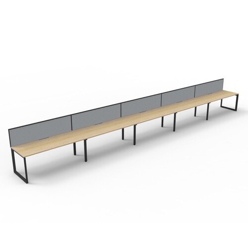 Deluxe Rapid Infinity 5 Person Single Sided Workstation With Screen Black Frame Natural Oak Top [size: 6000mm W x 780mm D x 730mm H]