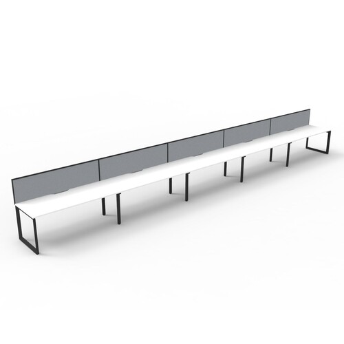 Deluxe Rapid Infinity 5 Person Single Sided Workstation With Screen Black Frame White Top [Screen Colour: Black] [size: 6000mm W x 780mm D x 730mm H]