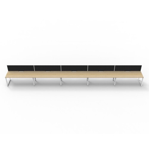 Deluxe Rapid Infinity 5 Person Single Sided Workstation With Screen White Frame Natural Oak Top [Screen Colour: Grey] [size: 7500mm W x 780mm D x 730m