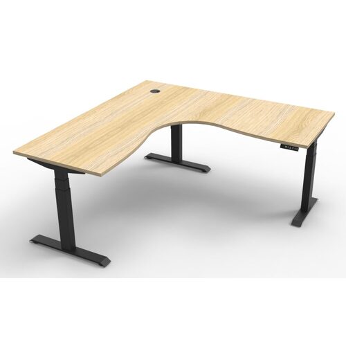 Elevate Electric Corner Workstation Office Desk - New Oak Top Black Frame - 1500mm x 1500mm