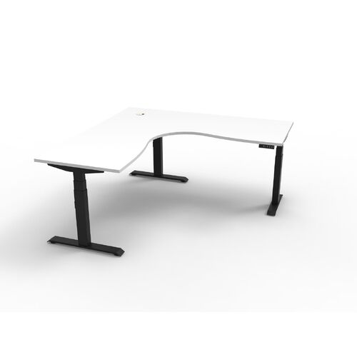 Boost+ Electric Corner Workstation Office Desk - White Top Black Frame - 1500mm x 1800mm