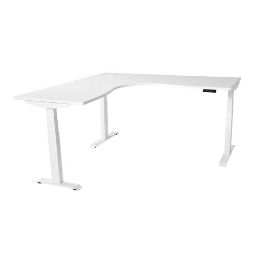 Elevate Electric Corner Workstation Office Desk - White Top White Frame - 1800mm x 1800mm