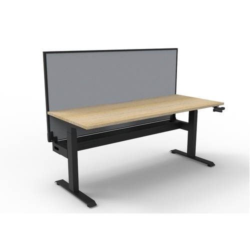Boost Crank Manual Height Adjustable Single Sided Workstation [size: 1200mm W x 750mm D] [Colour: Natural Oak Top & Black Satin Frame] [Add Cable Tray