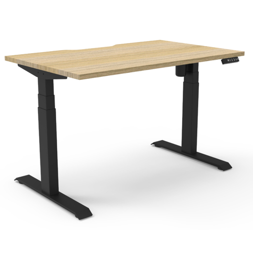 Boost Light Height Adjustable  Single Sided Workstation- Black Frame New Oak Top- 1200mm x 750mm