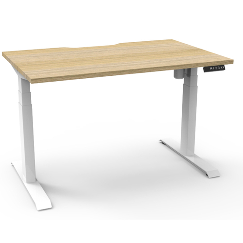Boost Light Height Adjustable  Single Sided Workstation - White Frame New Oak Top - 1200mm x 750mm