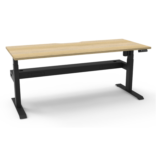 Boost Light Height Adjustable  Single Sided Workstation- Black Frame New Oak Top-1500mm x 750mm- With Cable Tray- Without Screen