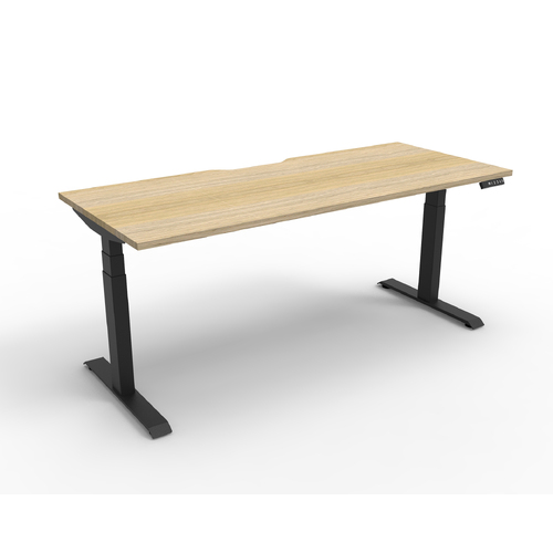 Boost+ Electric Height Adjustable Sit Stand Desk - 1800 x 750mm New Oak Top with Black frame and no cable tray