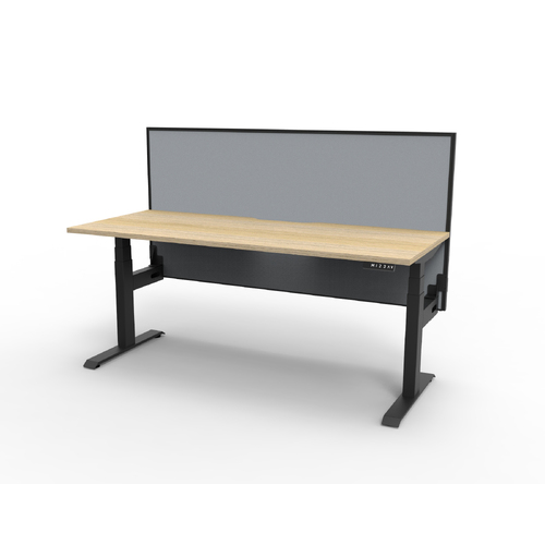 Boost+ Electric Height Adjustable Sit Stand Desk with Screen - 1200 x 750mm New Oak Top with Black Frame and Grey Screen and no cable tray