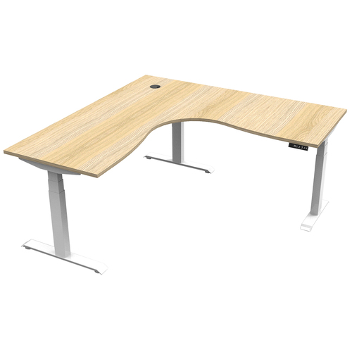 Boost+ Dual Motor Corner Electric Sit Stand Desk [Add Cable Tray: No] [Desktop Size: 1500mm x 1500mm] [Frame Colour: White] [Top Colour: New Oak]