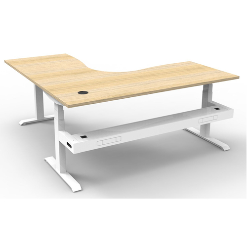 Boost+ Dual Motor Corner Electric Sit Stand Desk [Add Cable Tray: Yes] [Desktop Size: 1500mm x 1500mm] [Frame Colour: White] [Top Colour: New Oak]