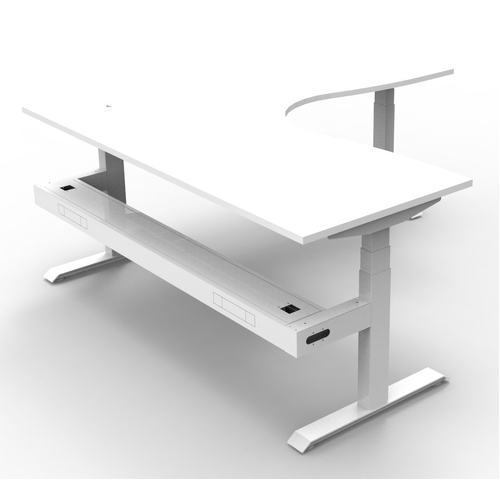 Boost+ Dual Motor Corner Electric Sit Stand Desk [Add Cable Tray: Yes] [Desktop Size: 1500mm x 1500mm] [Frame Colour: White] [Top Colour: White]