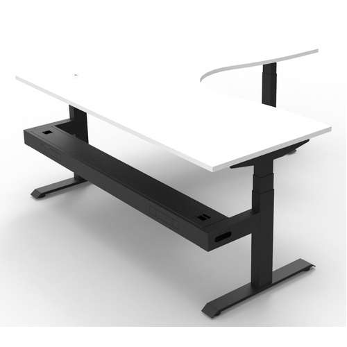Boost+ Dual Motor Corner Electric Sit Stand Desk [Add Cable Tray: Yes] [Desktop Size: 1500mm x 1800mm] [Frame Colour: Black] [Top Colour: White]