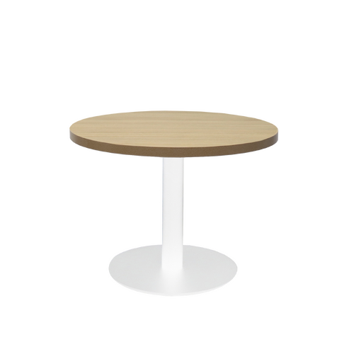 Round Coffee Table with flat Disc Base [Base Colour: White] [Top Colour: Oak]