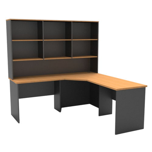 Express Corner Workstation with Hutch - 1800 x 1800 x 750 - Beech/Ironstone