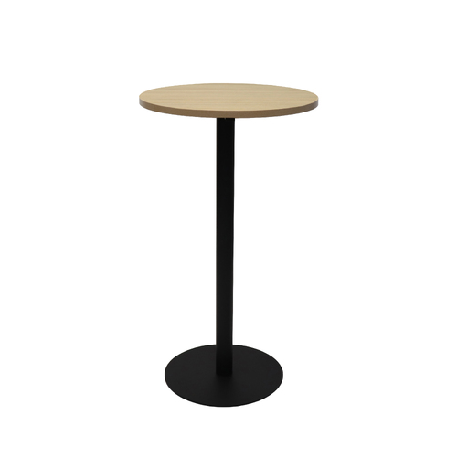 Circular Dry Bar Table with flat Disc Base [Base Colour: Black] [Top Colour: Oak]