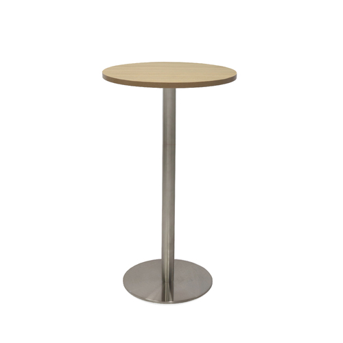 Circular Dry Bar Table with flat Disc Base [Base Colour: Silver] [Top Colour: Oak]
