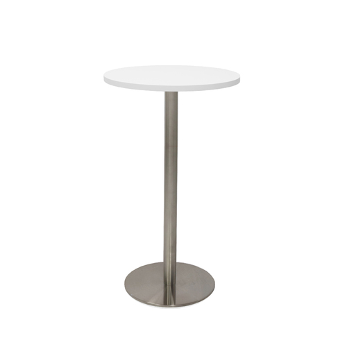 Circular Dry Bar Table with flat Disc Base [Base Colour: Silver] [Top Colour: White]