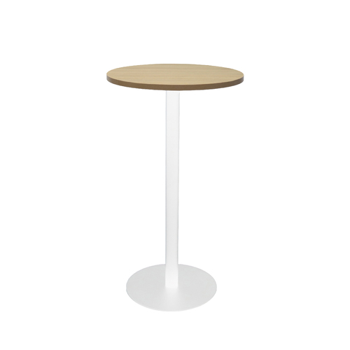 Circular Dry Bar Table with flat Disc Base [Base Colour: White] [Top Colour: Oak]