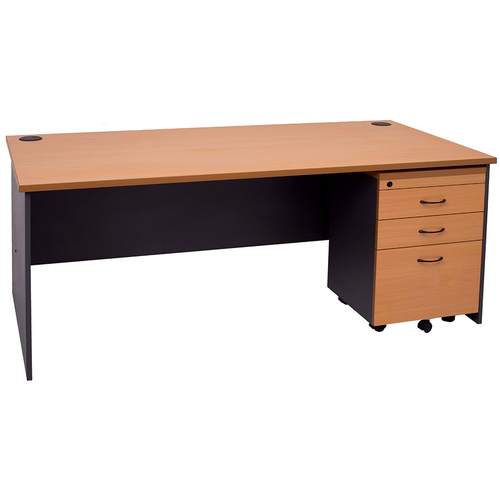 Express Office Desk with Pedestal Drawers - 1800mm x 900mm - Beech & Ironstone
