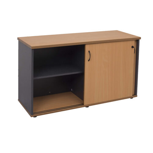 Express Sliding Door Storage Credenza - 1200 x 450 - Beech/Ironstone