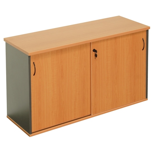 Express Sliding Door Storage Credenza - 1500 x 450 - Beech/Ironstone