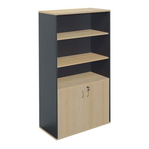 Express Half Door Office Storage Cupboard New Oak & Ironstone