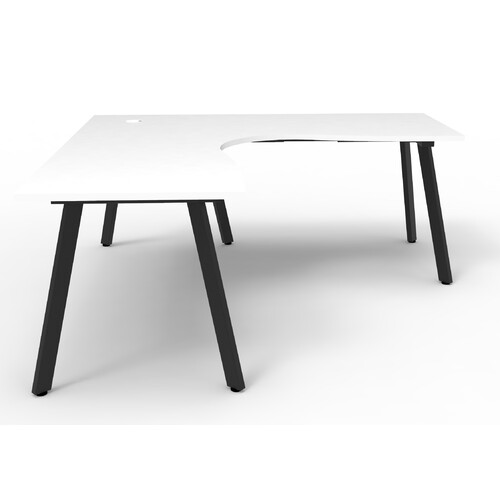 Eternity Corner Workstation Black Frame White Top [Size: 1800mm x 1800mm x 700mm]
