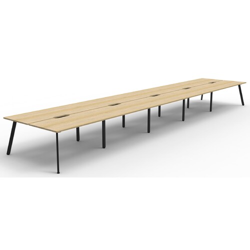 Eternity 10 Person Double Sided Workstation Black Frame Natural Oak Top - 6000mm x 1530mm x 730mm