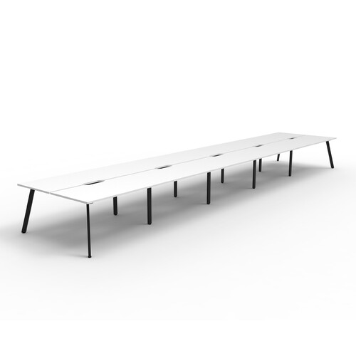 Eternity 10 Person Double Sided Workstation Black Frame White Top - 7500mm x 1530mm x 730mm