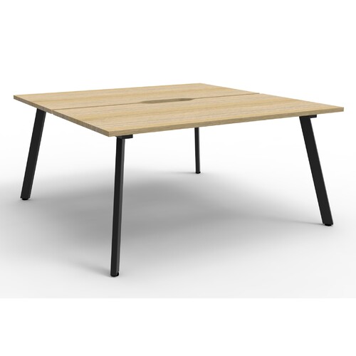 Eternity 2 Person Double Sided Workstation Black Frame Natural Oak Top [Size: 1500mm x 1530mm x 730mm]