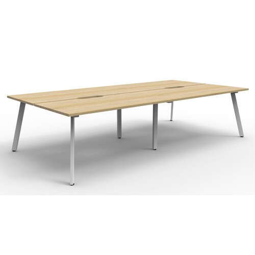 Eternity 4 Person Double Sided Workstation White Frame Natural Oak Top - 3600mm x 1530mm x 730mm
