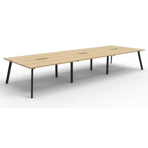 Eternity 6 Person Double Sided Workstation Black Frame Natural Oak Top - 5400mm x 1530mm x 730mm