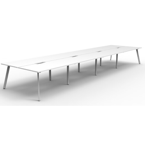 Eternity 8 Person Double Sided Workstation White Frame White Top - 4800mm x 1530mm x 730mm