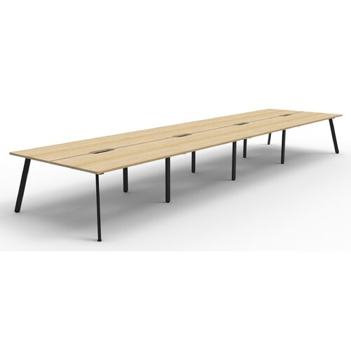 Eternity 8 Person Double Sided Workstation Black Frame Natural Oak Top -  7200mm x 1530mm x 730mm