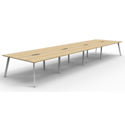 Eternity 8 Person Double Sided Workstation White Frame Natural Oak Top -  7200mm x 1530mm x 730mm