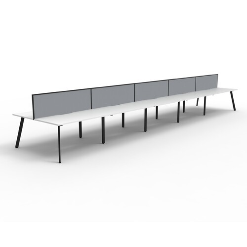 Eternity 10 Person Double Sided Workstation With Black Screen Black Frame White Top - 6000mm W x 1530mm D x 1200mm H