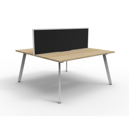 Eternity 2 Person Double Sided Workstation With Black Screen White Frame Natural Oak Top - 1200mm W x 1530mm D x 1200mm H