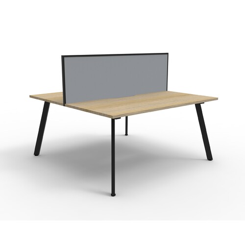 Eternity 2 Person Double Sided Workstation With Black Screen Black Frame Natural Oak Top - 1800mm W x 1530mm D x 1200mm H