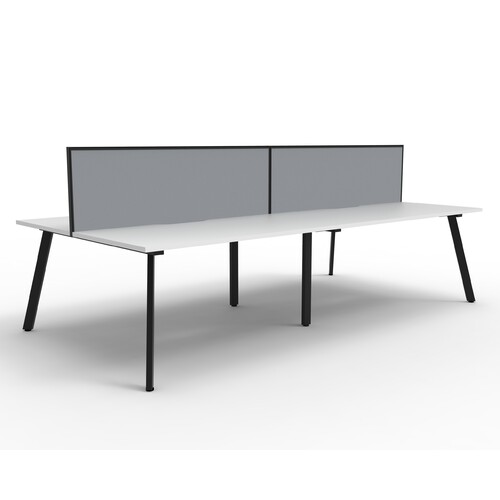 Eternity 4 Person Double Sided Workstation With Grey Screen Black Frame White Top - 2400mm W x 1530mm D x 1200mm H