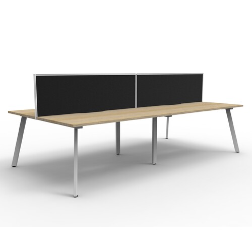 Eternity 4 Person Double Sided Workstation With Grey Screen White Frame Natural Oak Top - 2400mm W x 1530mm D x 1200mm H