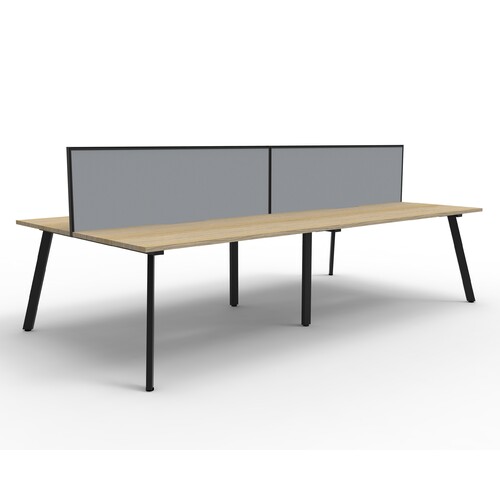 Eternity 4 Person Double Sided Workstation With Black Screen Black Frame Natural Oak Top - 3600mm W x 1530mm D x 1200mm H