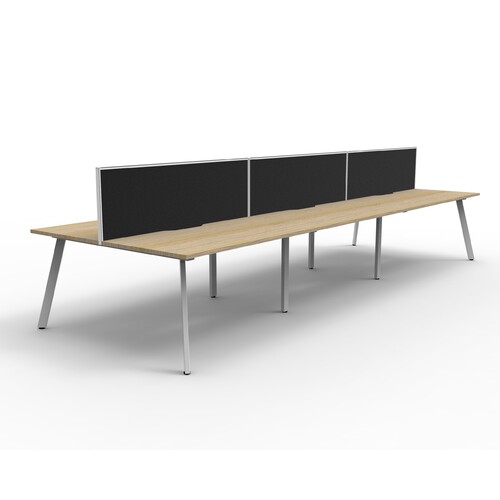 Eternity 6 Person Double Sided Workstation With Grey Screen White Frame Natural Oak Top - 4500mm W x 1530mm D x 1200mm H
