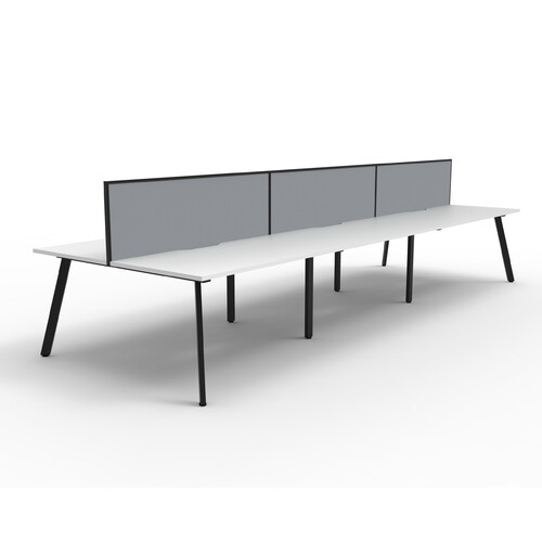 Eternity 6 Person Double Sided Workstation With Black Screen Black Frame White Top - 5400mm W x 1530mm D x 1200mm H