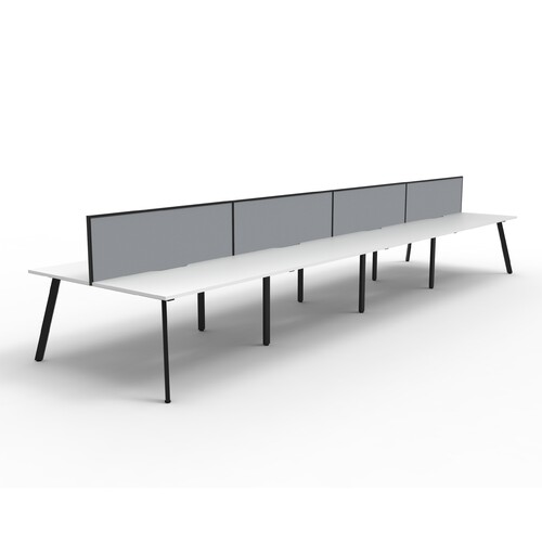 Eternity 8 Person Double Sided Workstation With Black Screen Black Frame White Top - 6000mm W x 1530mm D x 1200mm H