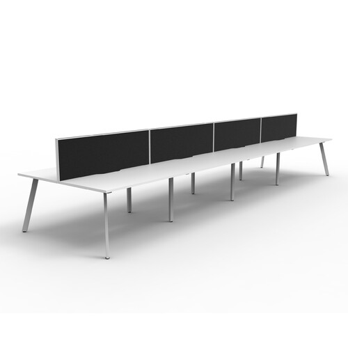 Eternity 8 Person Double Sided Workstation With Grey Screen White Frame White Top - 6000mm W x 1530mm D x 1200mm H