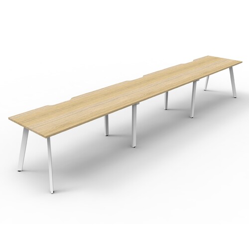 Eternity 3 Person Single Sided Workstation White Frame Natural Oak Top - 4500mm W x 750mm D x 730mm H