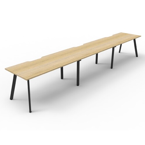 Eternity 3 Person Single Sided Workstation Black Frame Natural Oak Top - 5400mm W x 750mm D x 730mm H